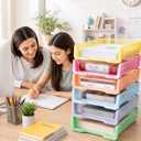 Set of 12 Pastel Turn in Trays for Teachers Stackable Classroom Paper Letter Trays Plastic Classroom Desk Letter Organizer Tray Storage Baskets for Library, Drawers, Office, Home