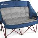 High Back Double Camping Chair 2 Person Camping Chair Low Seat Loveseat Camping Chair Fully Padded Oversized Camping Couch for Adults - Supports 650 LBS with Cup Holders Carry Bag - Blue