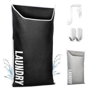 Hanging Laundry Hamper Bag XL 40x22", Space Saving over the Door Storage Bags, Behind the Door Hampers for Dirty Clothes & Wall Mounted Basket for Bathroom, Organizer for Small Room Spaces RV (1-Pack, Black)