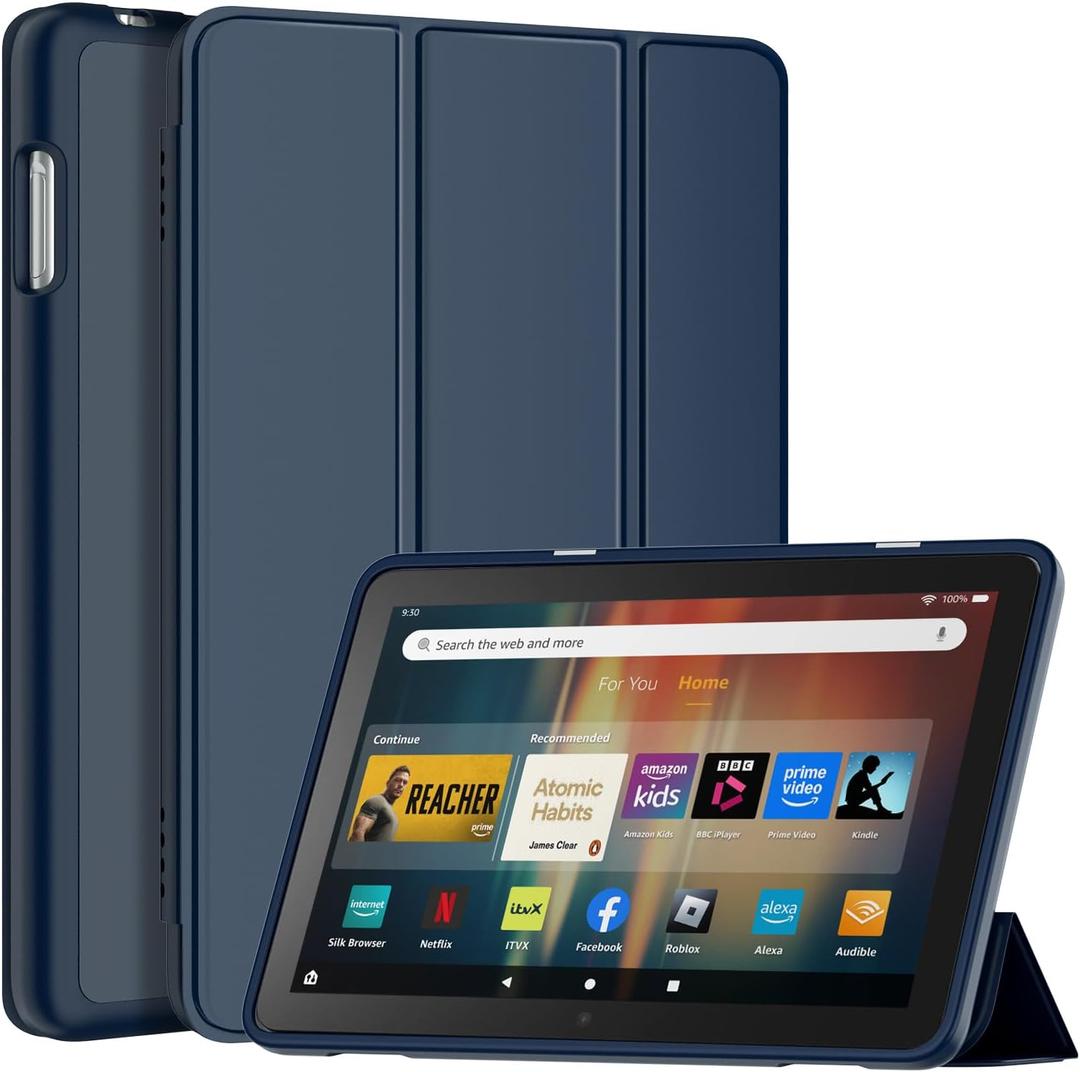 All-New Amazon Fire HD 8 & 8 Plus Tablet Case (12th/10th Generation, 2024/2022/2020), DJ&RPPQ Smart Trifold Stand Cover with Soft TPU Back and Auto Wake/Sleep Also for 8in Sony Nokia-Navy Blue