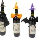 Halloween Wine Bottle Covers 6-Piece Set: Mini Witch Hats Orange Bow Tie, Cape, Bat Wings - Witch Hat Mini for Crafts, Halloween Alcohol Accessories, Wine Bottle Toppers, Party Decor