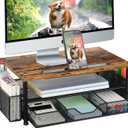 Wood Desk Organizers and Accessories, 2-Tier Computer Monitor Stand with Drawer, Pen Storage & Tablet Phone Holder, Office Desk Accessories, Workspace Desktop Organization for Office SuppliesBrown