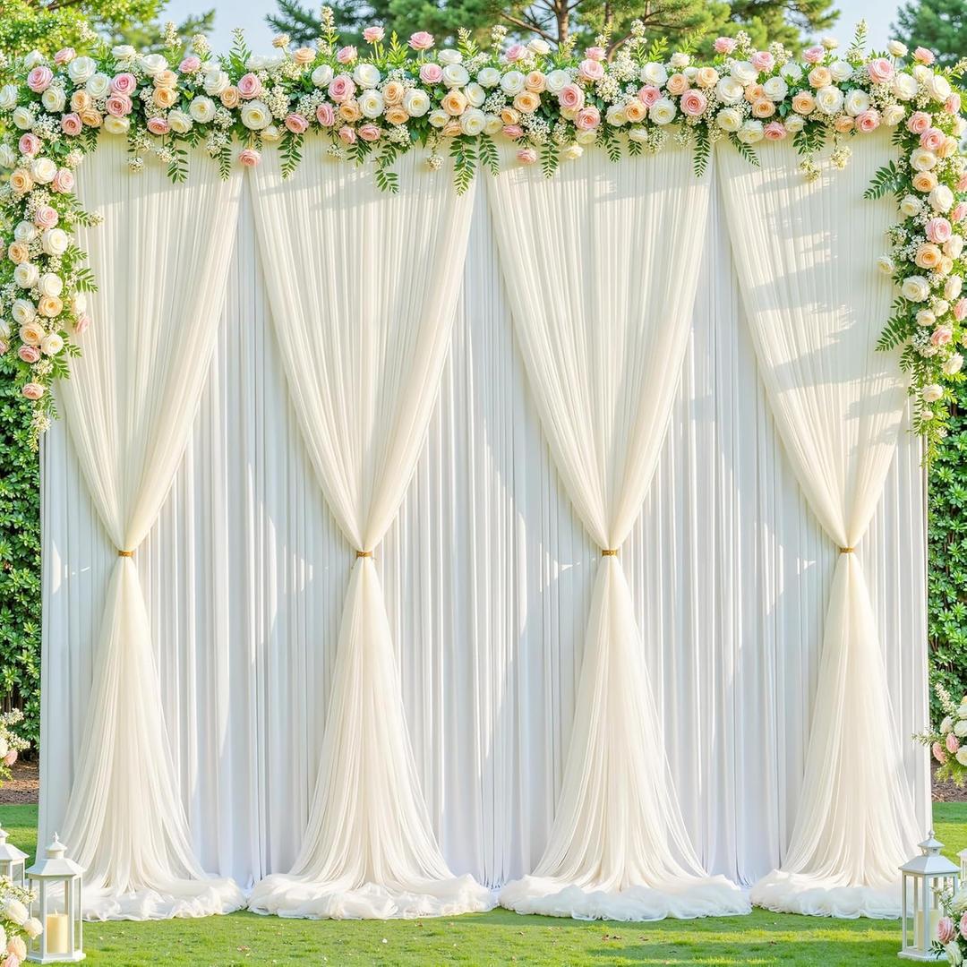 Ivory Tulle Backdrop Curtain for Parties Wedding,30ft x 10ft Wrinkle Free Curtain Backdrop,2 Layer Drapes for Backdrop,Polyester Back Drop for Bridal Shower Birthday Baby Shower Photography