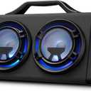 iLive Electronics IBB503GEO Portable Bluetooth Boombox with FM Radio and 2 Microphone Inputs, Color Changing LED Lights, Carry Strap, Black with Geometric Pattern
