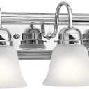 Kichler 24" 3-Light Vanity Bath Light in Chrome, Modern Bathroom Light with Clear Satin Etched Glass, (24" W x 8" H), 5337CHS