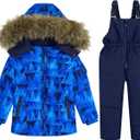JiAmy Kids 2 Piece Snowsuit Set Girl Winter Hooded Puffer Jacket & Snow Bib Pants Boy Ski Suits Ultralight Outfit, 140