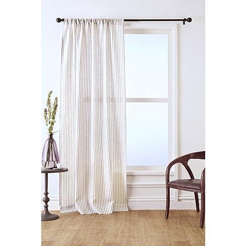 Solino Home 100% Pure Linen Curtain 108 Inches Long – Natural and White Light Filtering Rod Pocket Curtain 52 x 108 Inch – Window Curtain Panel for Bedroom, Living Room – Amalfi Stripe