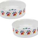 Bone Dry Ceramic Food Bowls, Non-Slip & Dishwasher Safe, Large Set, 7.5x2.4, Rainbow Paw, 2 Count