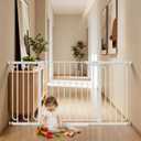 Cumbor 36.6-59" Extra Wide Baby Gate for Stairs, Pressure Mounted Dog Gate for Doorways, Auto-Close Easy Walk Through Safety Child Gate for Kids Toddler, Tall Pet Gates Indoor, White