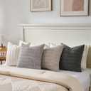 Fancy Homi Set of 4 Grey and White Decorative Throw Pillow Covers 12x12 Inch for Couch Bed Chair, Modern Farmhouse Boho Room Decor, Soft Fuzzy Double Sided Corduroy Textured Striped Cushion Case 30cm