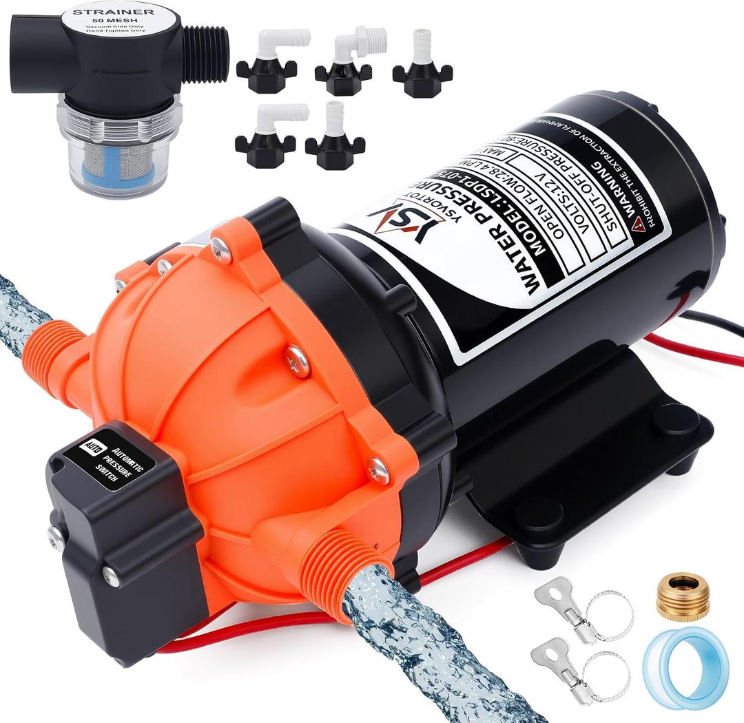 12V Marine Washdown Pump (75PSI 7.0 GPM) - Self-Priming Fresh Water Pump with Strainer & Pressure Switch, Suitable for Boats, Yachts, RVs, Campers, Travel Trailers & Sprayers