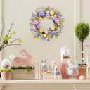 Easter Wreath 20 Inch Easter Wreaths for Front Door with Colorful Eggs Yellow Daisy Purple Lavender and Green Leaves Egg Wreath for Porch Window Farmhouse and Party Decoration
