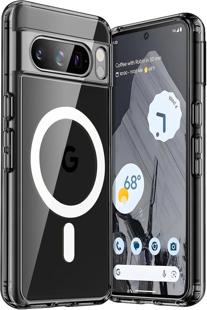 JETech Magnetic Case for Google Pixel 8 Pro 6.7-Inch 2023, Compatible with MagSafe Accessories, Shockproof Protective Phone Cover, Non-Yellowing Hard Clear PC Back (Obsidian)