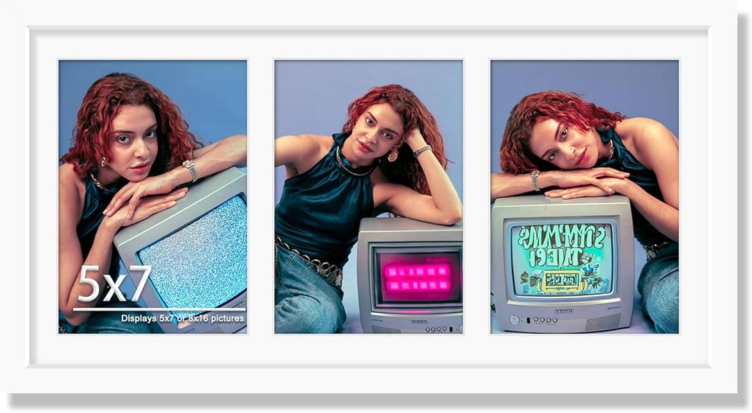 8x16 Collage Picture Frame, 5x7 Collage Picture Frame Displays Three 5x7 Inch Photos, or 8x16 Without Mat , White.