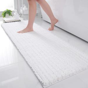 Luxury Chenille Bathroom Rug Mat, Extra Soft Thick Absorbent Shaggy Bath Rugs, Non-Slip Machine Wash Dry, Plush Bath Mats for Bathroom, Shower and Tub, 60x20, White