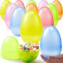 JOYIN 12 Pcs 7" Jumbo Plastic Easter Eggs, Clear 6 Assorted Colors Glitter Empty Eggs for Filling Treats Easter Party Favor Hunt Basket Stuffers Fillers Classroom Prize Supplies Toy