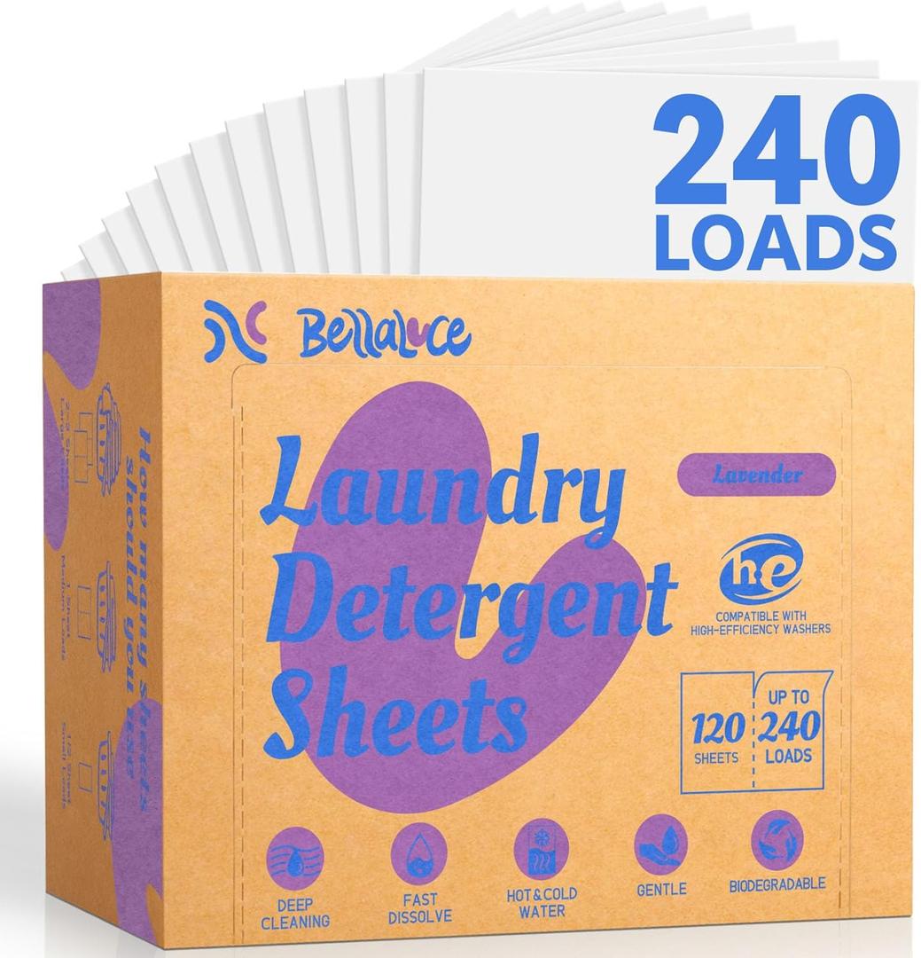 Laundry Detergent Sheets - 240 Loads Girls Lavender Laundry Sheets for Dorm,College,Home, Hotel,Apartment,Camping,Cruise,Road Trip,Beach Vacation,Backpack,Small Space, Family School Travel Essentials