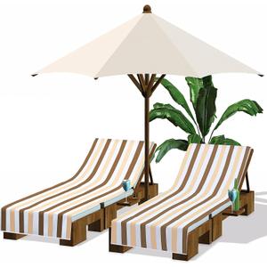 Fumete 2 Pack Summer Lounge Chair Cover 30 x 85 Inch Pool Chaise Lounge Towel Microfiber Spa Beach Chair Towel Portable Striped Outdoor Patio Furniture Cover for Sunbathing Picnic(Beige and Camel)