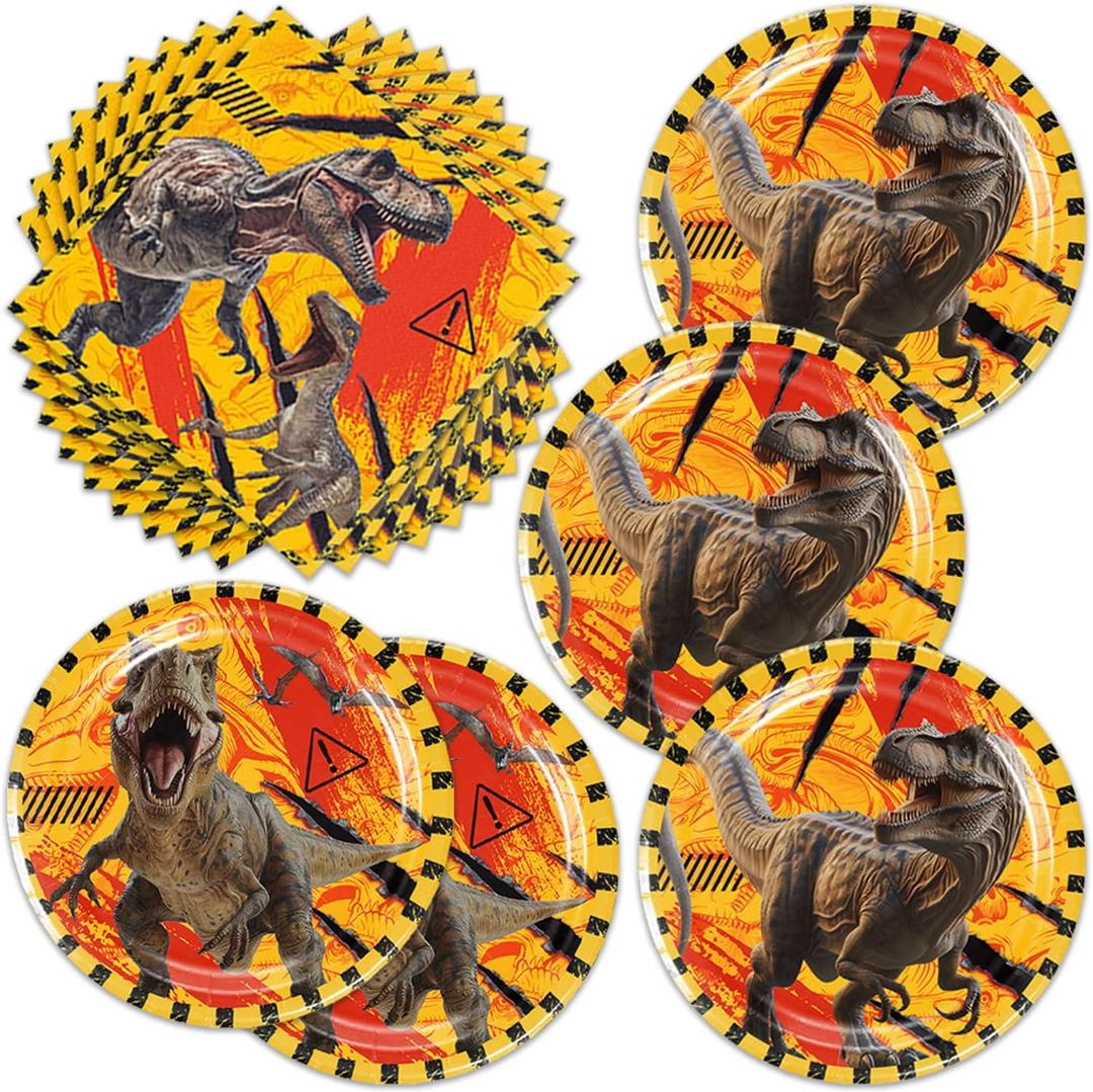 5 x 40Pcs Dinosaur Birthday Party Decorations - Dino Birthday Party Supplies Plates and Napkins for Boys or Baby Shower Serves 20 Guests