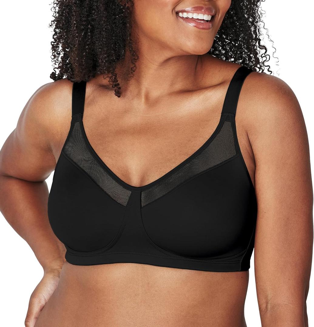 Playtex Women's 18 Hour Minimizer Smoothing Full-Coverage Wireless T-Shirt Bra with Mesh Trim (36C, Black)