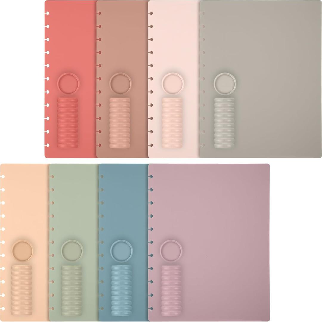 Fuutreo 8 Set Discbound Notebook Cover and Disc Set 8.5 X11.75 Inch Polyethylene Cover with Disc Suitable for Letter Size Fill Page for Work Meeting(Vintage Color)