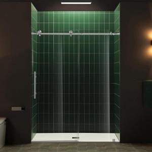 Woodbridge 57.5-60" W x 80" H Frameless Single Sliding Soft-Close Shower Door with Tempered Glass & Explosion Proof Film in Chrome Finish