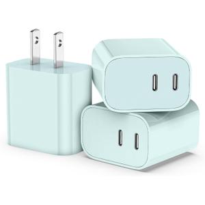 USB C Charger, Dual Port USB C Fast Charging Block，Type C Wall Charger Plug for iPhone 15/ 14/ 13/ 12/ 11/ Pro Max/ Plus/ Xs Max/ XR/ X, iPad Pro/ Samsung Galaxy(20W) (Green)