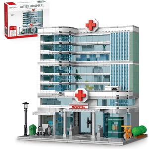 City Hospital Toy Building Set with LED Lighting, Compatible with Lego, Modular Three-Story Architecture Set for Adults, Gift Idea for Kids Ages 10 and Up (1350 Pieces)