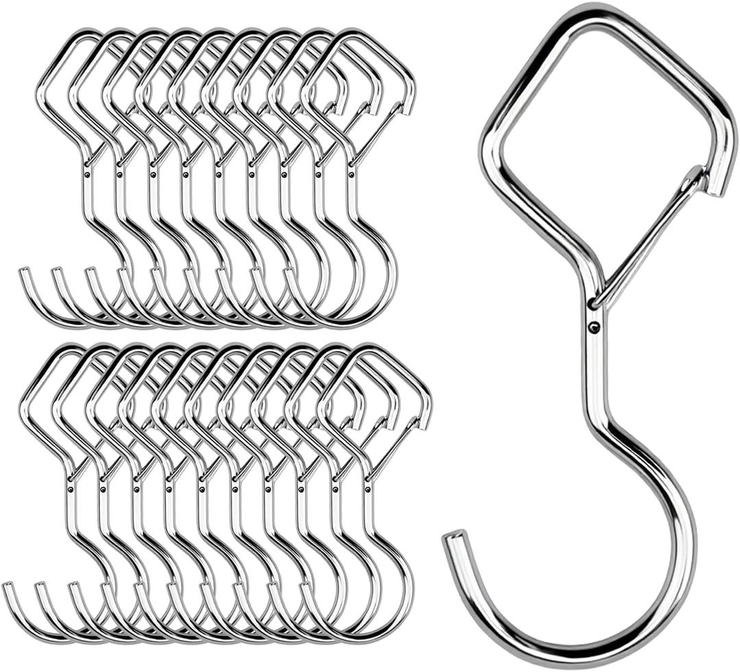 Heavy Duty S Hooks for Hanging, 4-Inch Ceiling Hooks with Lock, Secure Storage for Plants, Kitchen Utensils, Bags, Clothes, Towels (Silver, 20 pcs)