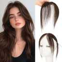 S-noilite Dark Brown Bangs Hair Clip,Middle Part Clip in Bangs Human Hair Natural Curtain Fringe with Temples Hairpieces for Women Clip on Bangs Daily Wear