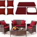 Waterproof 3-Piece Patio Sofa Cushion Cover Set - Replacement Covers for Outdoor Wicker Furniture, Bench & Seat Cushions with 4pcs Throw Pillow Cover (Wine Red)