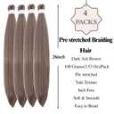 Leticia Dark Ash Brown Boho Braiding Hair Pre Stretched Hypoallergenic Knotless Braiding Hair for Boho Braids Prestretched Ez Braids Yaki Soft