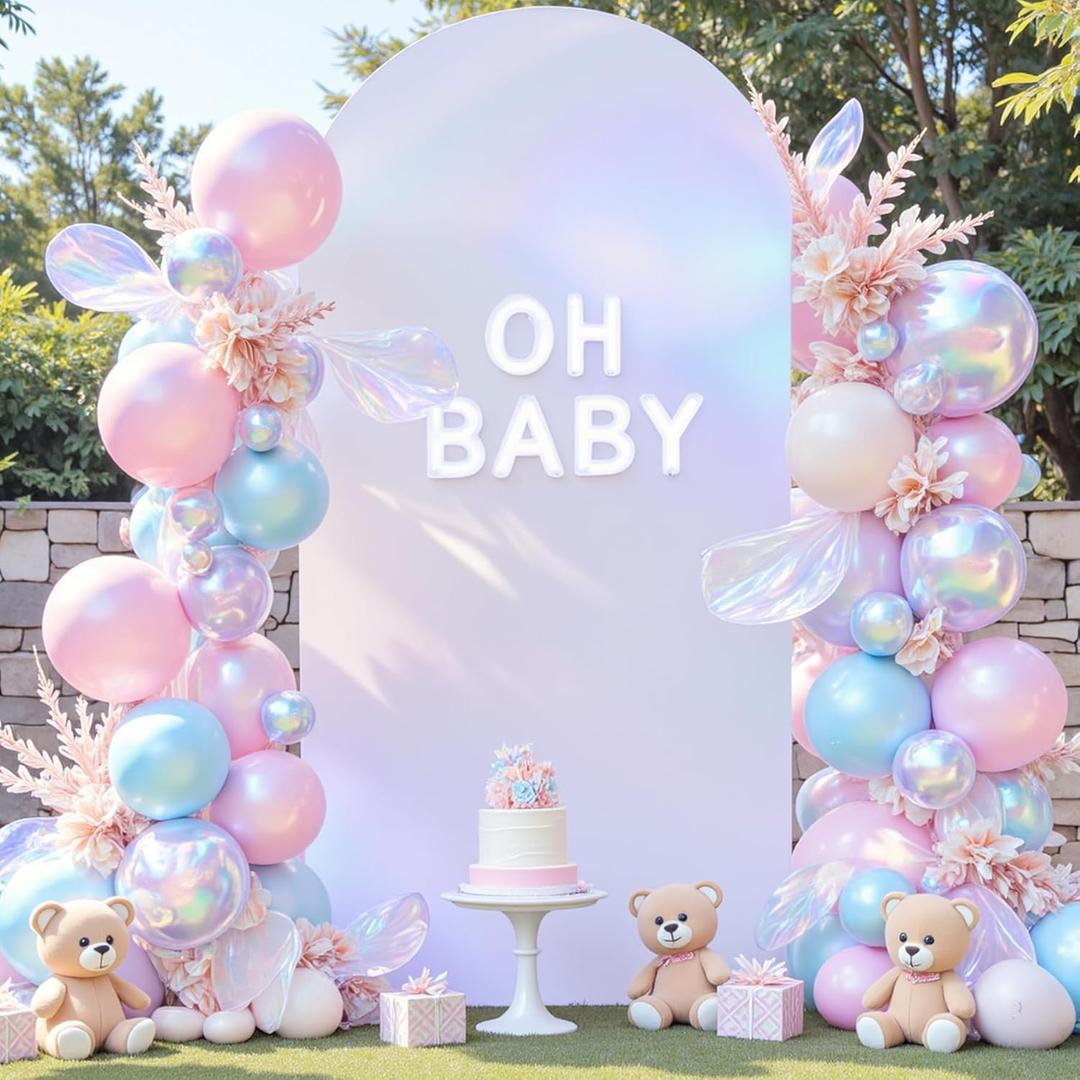 White and Silver Arch Backdrop Cover 7.2FT Wedding Arch Covers Stretchy Backdrop Birthday Party Colorful Arch Cover Spandex Balloon Banquet Graduation Bridal Baby Shower Photo Background Decoration