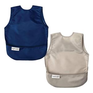 Tiny Twinkle Mess Proof Apron Bibs - 2 Pack Waterproof & Lightweight Baby Bibs for Led Weaning | 100% Recycled Polyester, Easy Clean & Machine Washable (Grey Indigo, Large 2-4 Years)