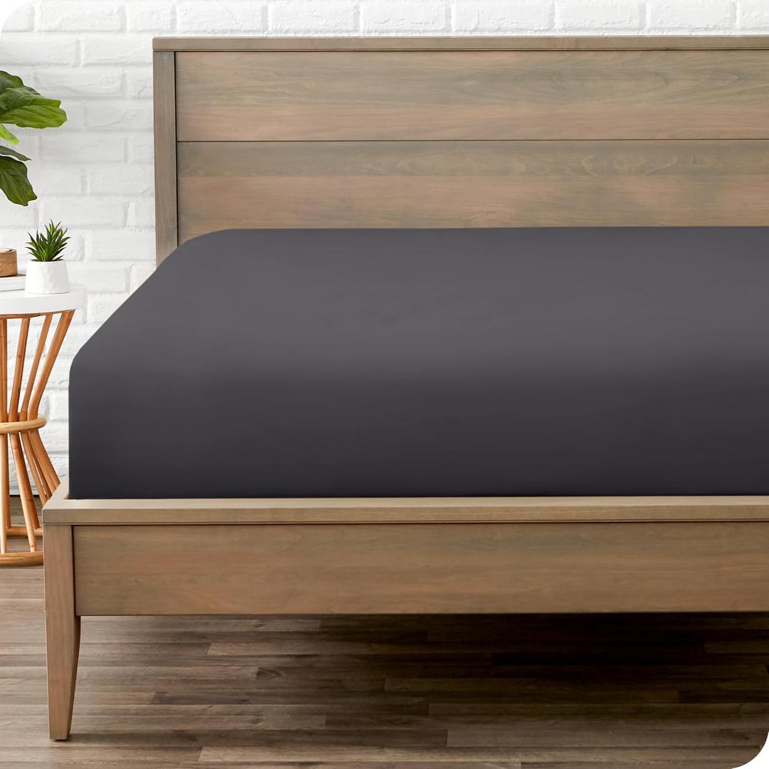 Bare Home Fitted Bottom Sheet Full XL Size - Premium 1800 Microfiber - Ultra-Soft Hotel Luxury - Deep Pocket - Durable and Long Lasting - Extra Long Fitted Sheet (Full XL, Forged Iron Grey)