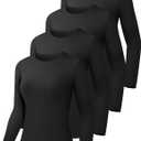 HOPLYNN 4 Pack Womens Long Sleeve Shirts Crew Neck Basic Compression Slim Fitted Workout Undershirts Baselayer Tops (Medium)