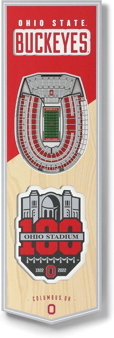YouTheFan NCAA Ohio State Buckeyes 100th 3D Stadium 6x19 Banner - Ohio Stadium