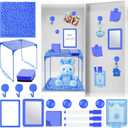Locker Accessories with Locker Shelf Locker Mirror Magnetic Pen Holder Sticky Note Whiteboard Mat Blue Locker Organizer for Work Mesh Metal Shelf Accessories Kit for School Office Supplies