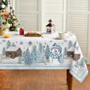 Horaldaily Christmas Tablecloth 60×60 Inch Square, Blue Snowman Pine Snow Washable Table Cover for Party Picnic Dinner Decor