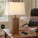 Lovlast 27.5" Wood Table Lamps Set of 2, Modern Farmhouse Bedroom Lamp for Nightstand with USB Charging Port, Natural Wooden Base Table Lamp for Living Room Bedroom, Bulbs Included (Walnut Wood)