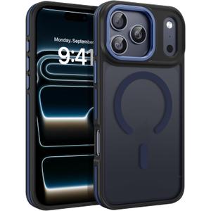 BENTOBEN Magnetic for iPhone 17 Pro Max Case 2025 [Compatible with Magsafe] [Military-Grade Protection] Matte Women Men Anti-Slip Shockproof Bumper Phone Cases for 17 Pro Max 6.9", Deep Blue/Black