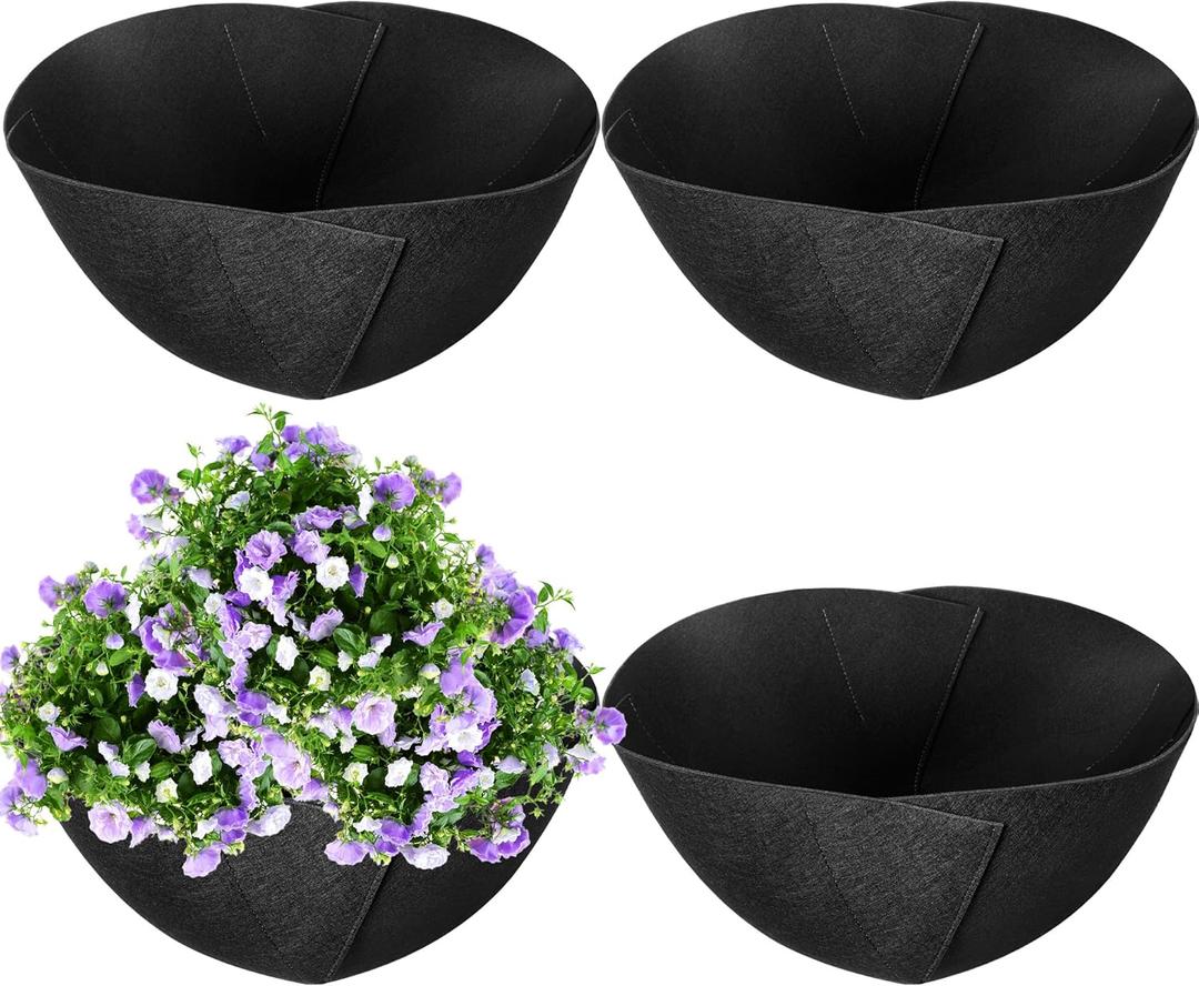 Adnee 4 Pcs 16 Inch Fabric Planter Basket Liner-Felt Flower Pot Liners-Hanging Plant Basket Fiber Insert for Garden Wall Hanging Planter Flower Vegetables(Round)