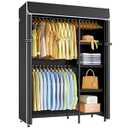 ULIFHOME F2C Clothes Rack with Cover, Clothing Racks for Hanging Clothes, Heavy Duty Garment Rack with Shelves and Hanger Rods, Black Closet with Black Cover, 47.2" W x 16.5" D x 78.3" H, Load 630lbs