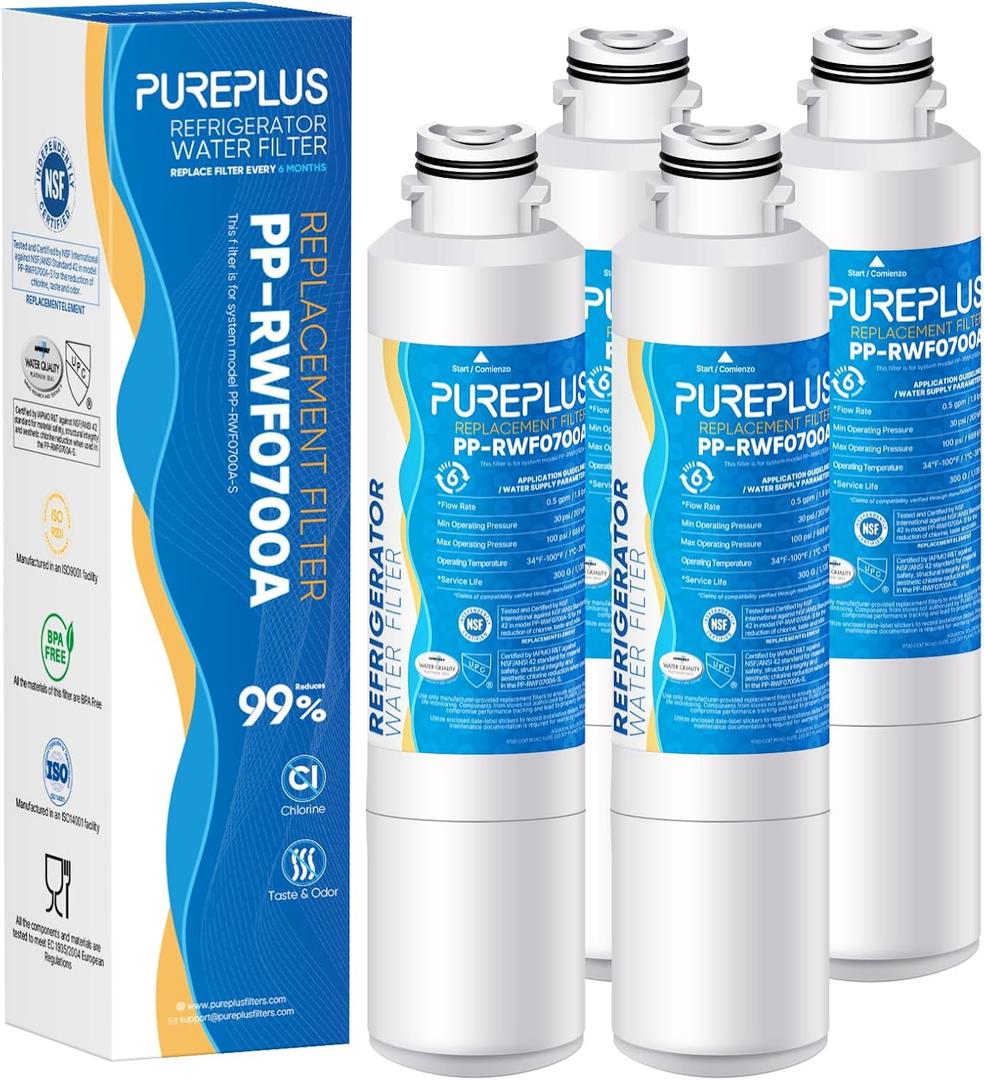 PUREPLUS DA29-00020B Replacement for Samsung DA29-00020A/B, DA29-00020B-1, RF28HMEDBSR, RF263BEAESR, RFG297HDRS, HAF-CIN/EXP, RF4287HARS, RF28HFEDBSR, 469101, RWF0700A Refrigerator Water Filter, 4PACK