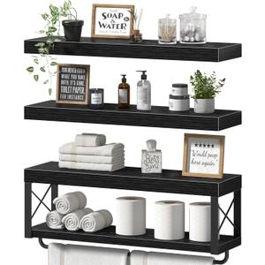 QEEIG Bathroom Shelves Over Toilet (Black, Set of 3, 23.6")