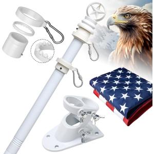 American Flag with Pole Kit - 6ft Stainless Steel Flagpole for Outside House,3x5 Embroidered US Flags,Tangle-Free Outdoor, Metal Holder Mount Bracket for Residential Porch,Wall,Roof,Garage -White