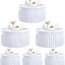 Outpain 6 Pack White Round Spandex Tablecloth for 48Inch/4FT Tables - Stretchy Table Cloth with Skirt, Wrinkle-Free Fitted Cloth for Wedding Vendor, Banquet & Graduation Decor (108" Round)