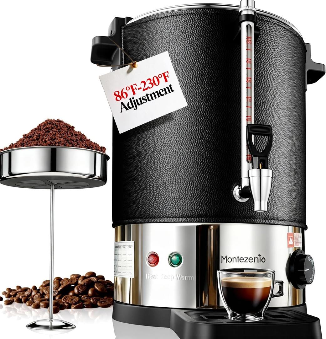 Tsukiko 100 Cup Commercial Coffee Urn with Temp Control, Extra Large Coffee Maker | 1500W Double Insulated 304 Stainless Steel Coffee Dispenser Hot Water Urn with for Home Party Office Catering