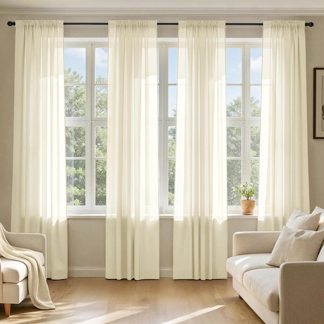 MIULEE Light Cream Sheer Curtains 84 Inches Long, 4 Panels Set, Light Filtering Rod Pocket Voile Drapes for Living Room and Bedroom, Airy Soft Fabric Window Treatments, 42 x 84 Inches