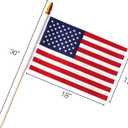 Anley Pack of 12 US National Stick Flag - 18" x 12" Handheld America Gravemarker Stick Flags - July 4th Decoration, Veteran Party, Grave Marker, etc. - 30" Solid Wooden Flag Pole with Spear Top (1 Dozen)